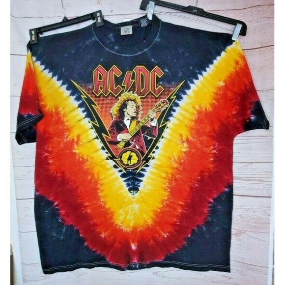 AC/DC Angus Lightning V Tie Dye 4XLT  Liquid Blue Multi Colored Cotton T-Shirt - Picture 9 of 11